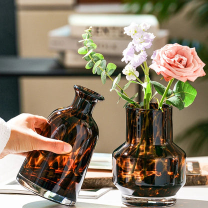 Leopard print luxury glass flower vase living room decoration