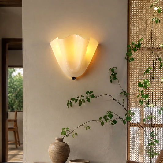 glass wall sconce, front view on white background