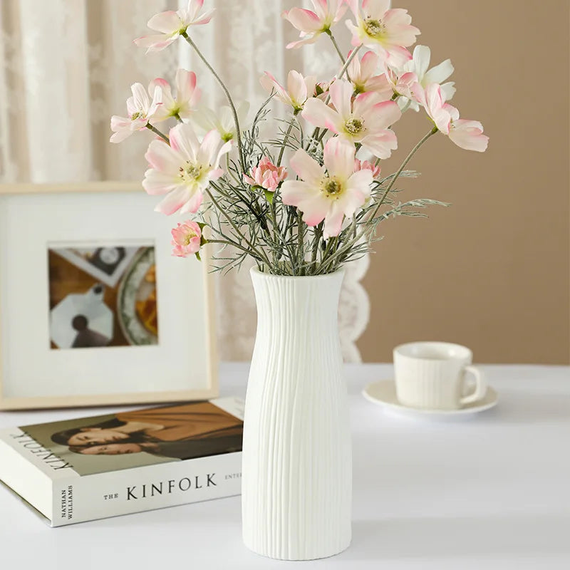 Small pan wood Nordic plastic vase for artificial flowers on windowsill
