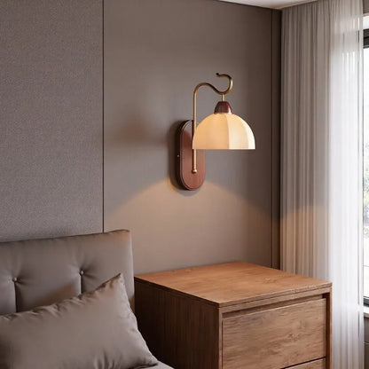 fabric shade wall sconce, detail view of fixture base and arm