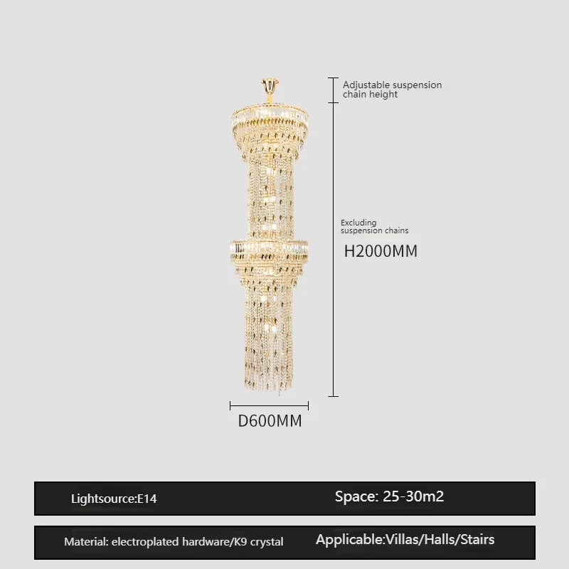 Three layer crystal chandelier, 70 cm diameter with a 300 cm drop