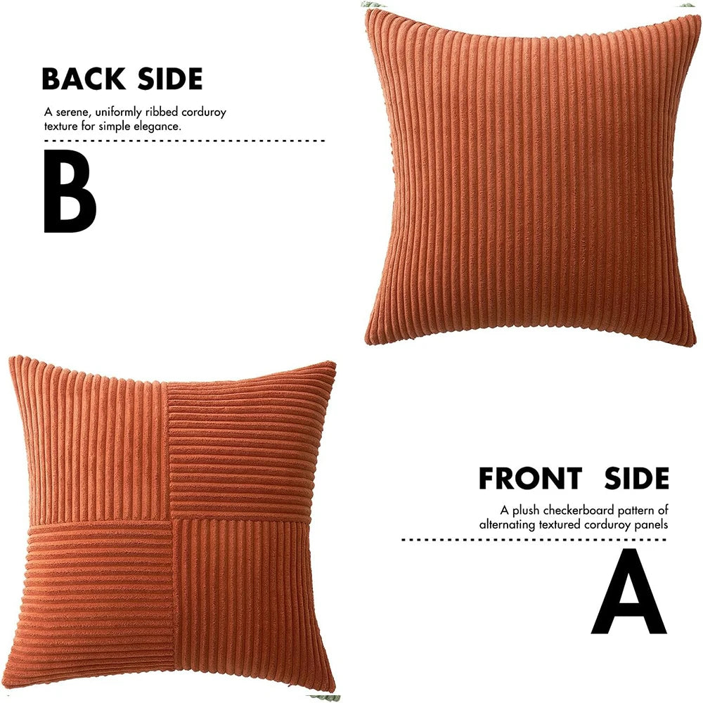 Boho Patchwork Corduroy Pillow Cover — styling detail
