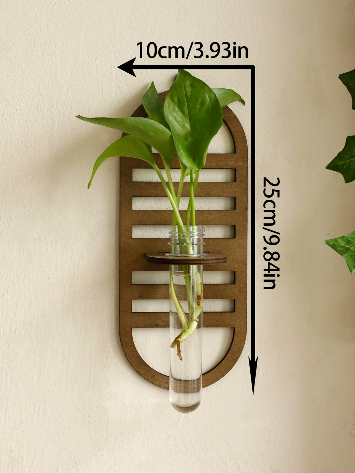 Boho wood wall vase tube plant holder for living room