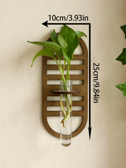 Boho wood wall vase tube plant holder for living room