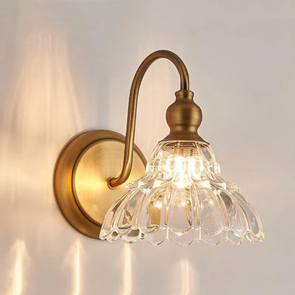gold crystal bathroom wall sconce, front view on white background