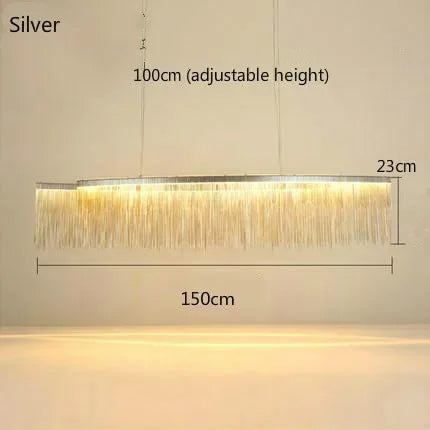 Tassel chandelier in gold with tricolor light and included LED bulbs