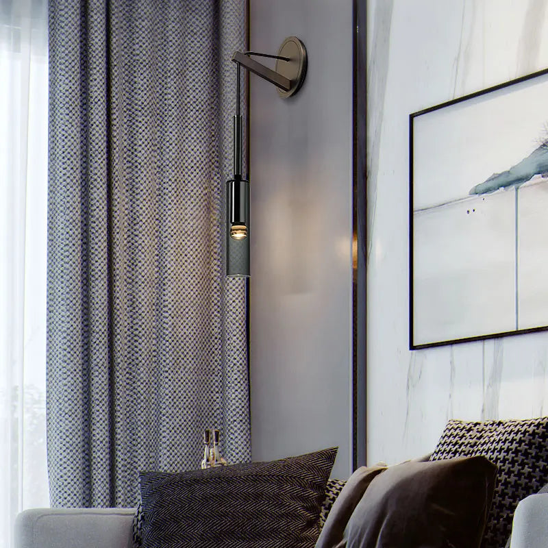 glass wall sconce, detail view of fixture base and arm