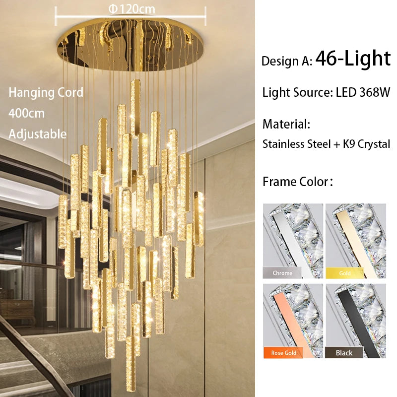 Forty six light spiral crystal chandelier for a double height void