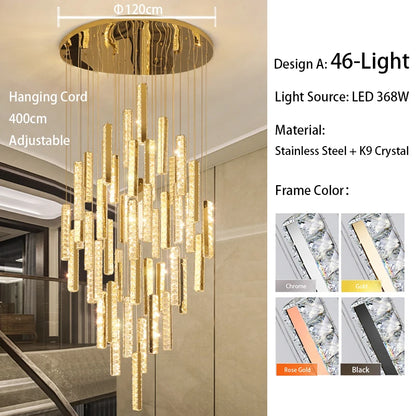 Forty six light spiral crystal chandelier for a double height void