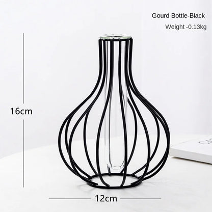 Iron art hollow gold vase with hydroponic test tube flower display