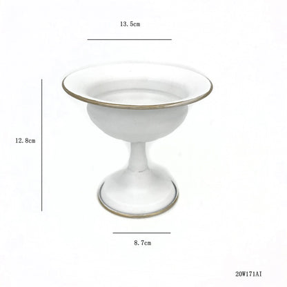 Gold and white metal vases grouped showing all size variants side by side