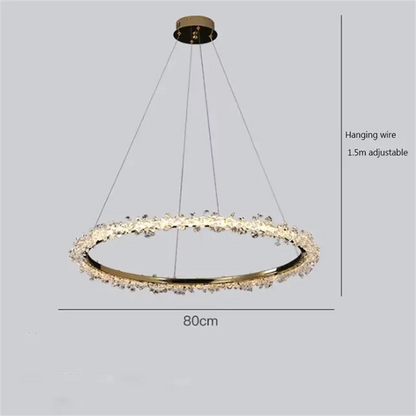 Three ring glass chandelier built for a double-height stairwell