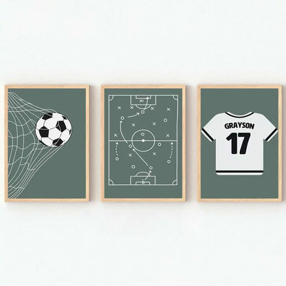 Custom Name Soccer 3-Piece Canvas Wall Art Set