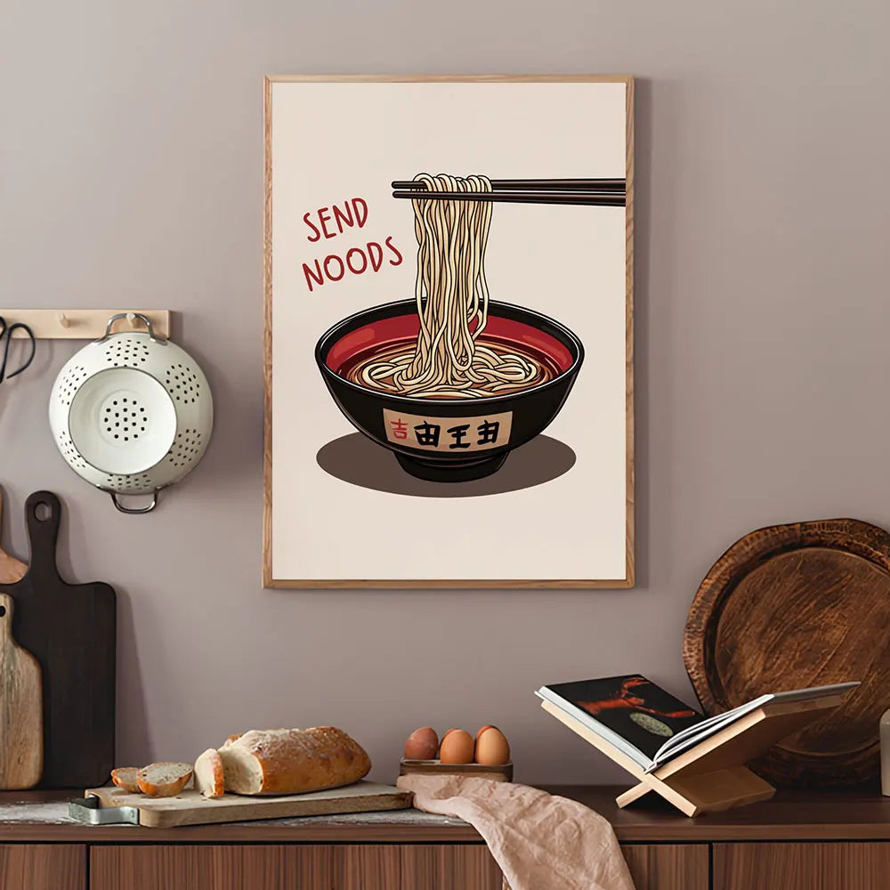 Japanese Ramen Cat Anime Canvas Wall Art