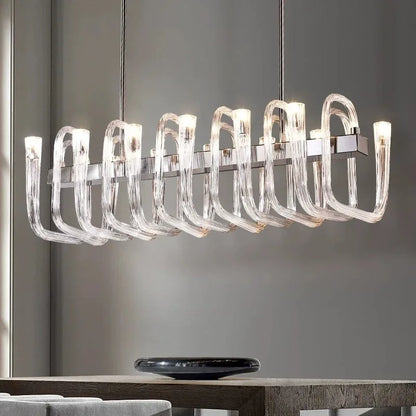 Linear glass chandelier at 49.2 in length with fourteen heads
