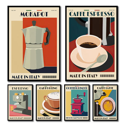 Italian Espresso Coffee Pot Beans Canvas Wall Art
