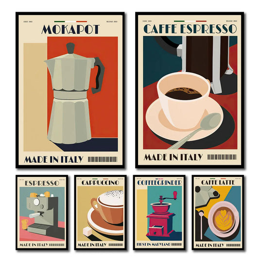 Italian Espresso Coffee Pot Beans Canvas Wall Art
