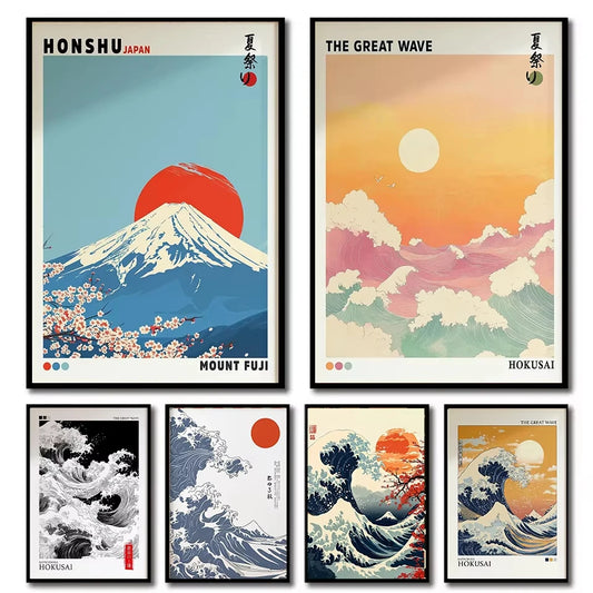 Mount Fuji Sunrise Wave Japanese Canvas Wall Art