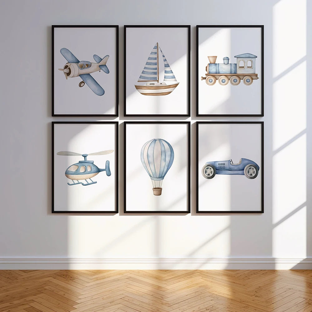 Children's Vehicle Nursery Canvas Wall Art Set