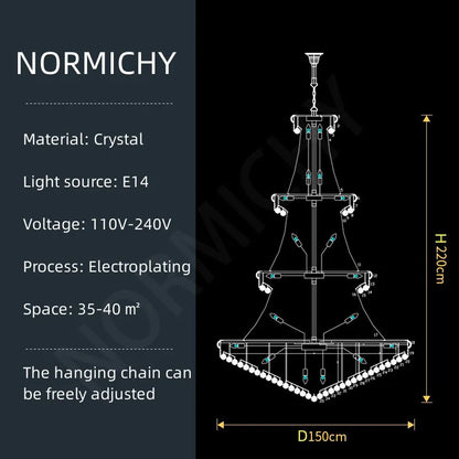 Four layer crystal chandelier with warm light for a hotel lobby