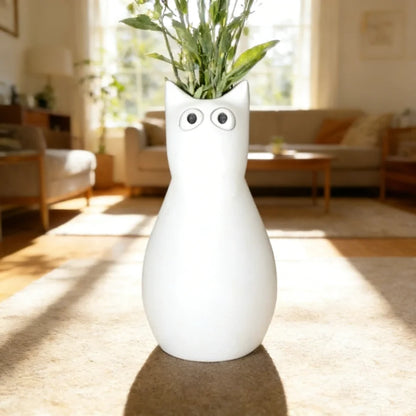 Cute cat shaped plastic vase sleek playful big eyes tabletop