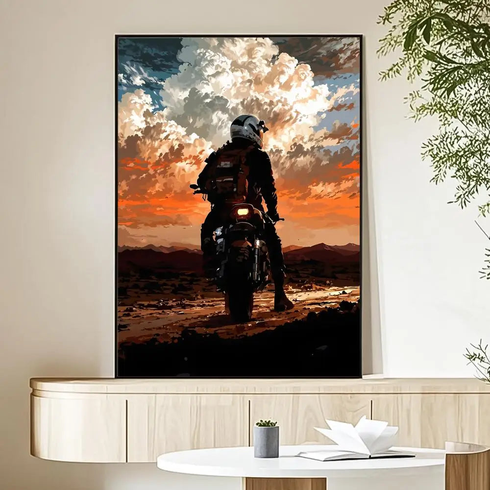 Motorcycle Rider Sunset Canvas Wall Art Print