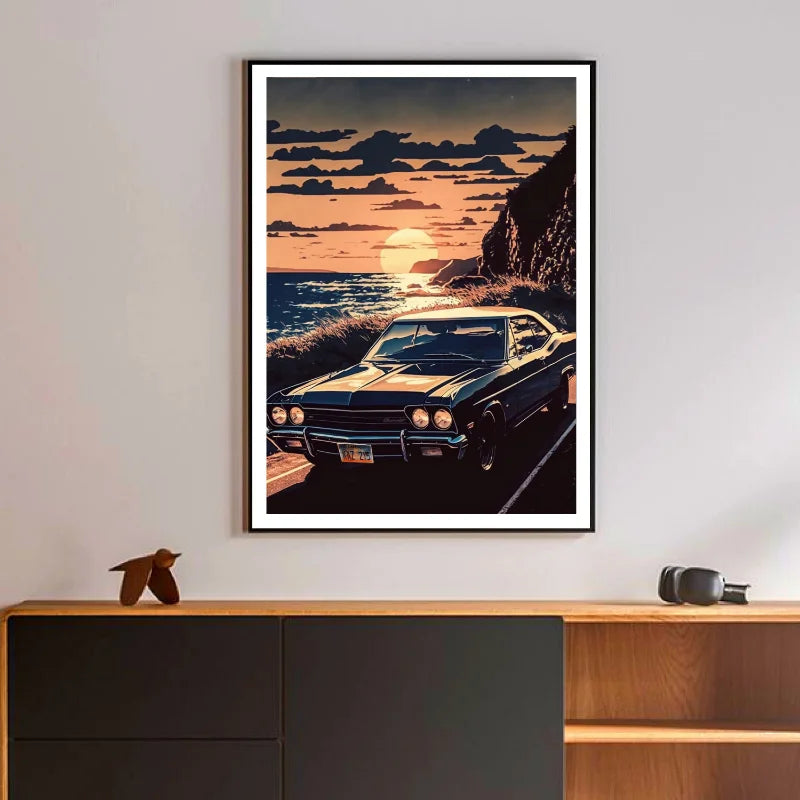 Retro GTR Japanese Landscape Car Canvas Wall Art