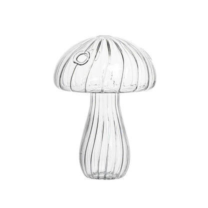 Transparent jelly mushroom plastic vase with flower on shelf