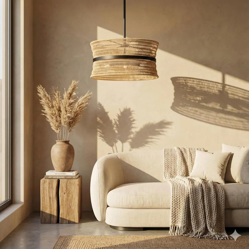 Boho Rattan 4 Light Chandelier