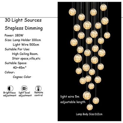 Smoked glass sphere chandelier with adjustable cord pendant mounting