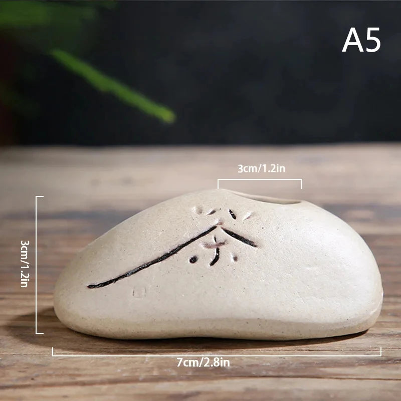 Side view of Zen stone-effect mini ceramic vase showing natural proportions and base