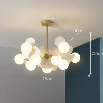 White flower branch chandelier with ten globes on painted arms