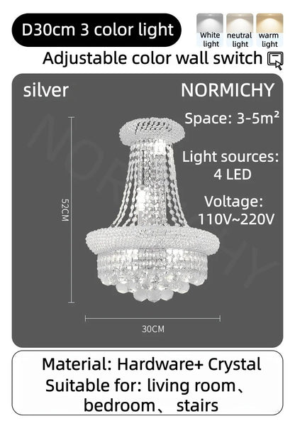 Gold crystal lobby chandelier with included LED bulbs and touch switch