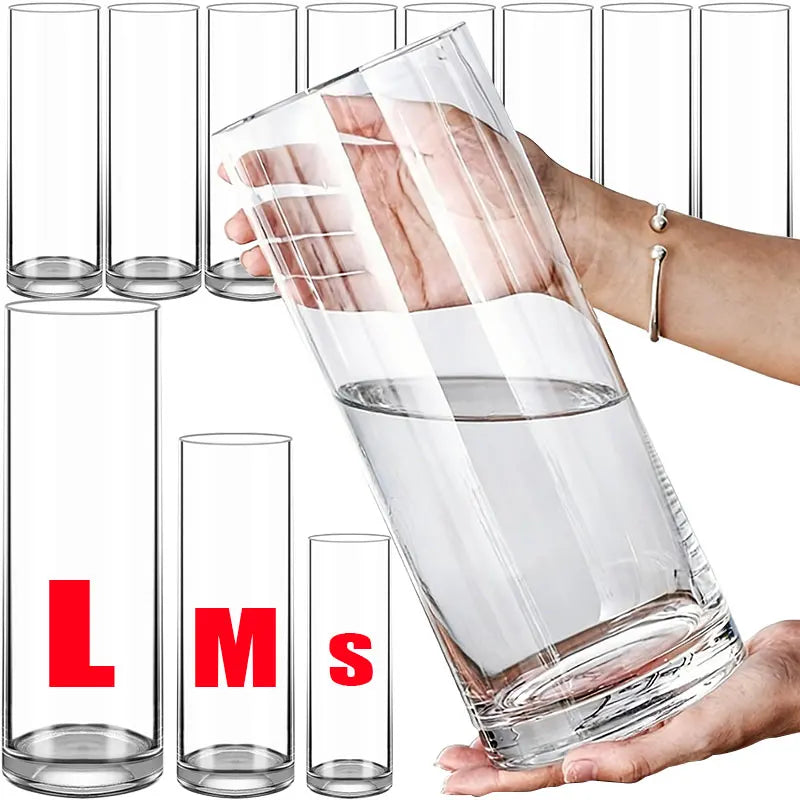 Clear acrylic cylinder vase medium size with fresh flowers