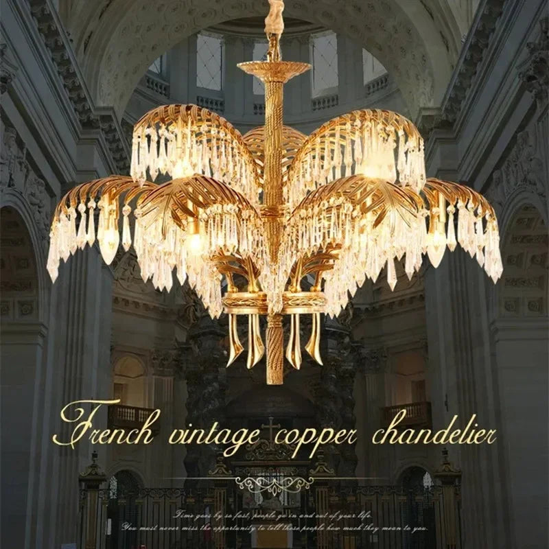 Fifteen light palm leaf chandelier, 36.6 in wide and 35.4 in high