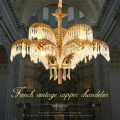 Fifteen light palm leaf chandelier, 36.6 in wide and 35.4 in high