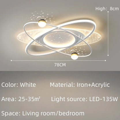 Blue metal starry chandelier shown lit with soft tricolor LED light