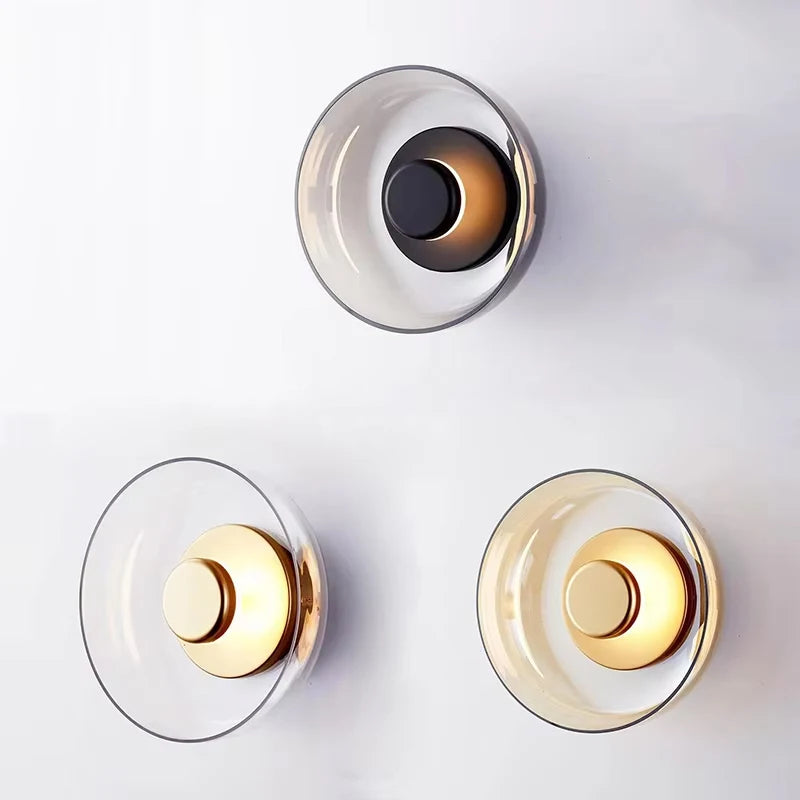 glass wall sconce, front view on white background