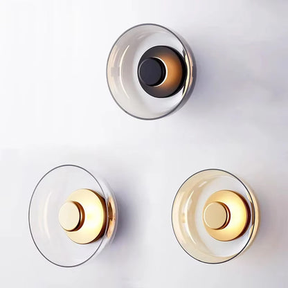 glass wall sconce, front view on white background