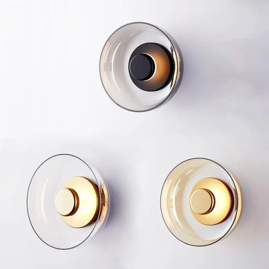 glass wall sconce, front view on white background