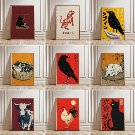Japanese vintage animal poster canvas print — primary product view