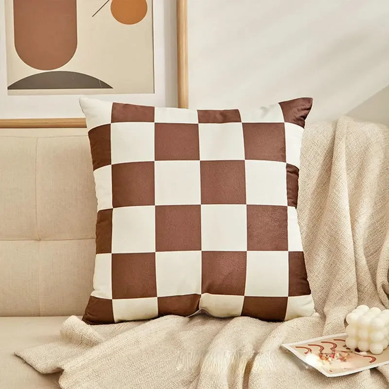 Checkerboard Plush Throw Pillow Cover — styling detail
