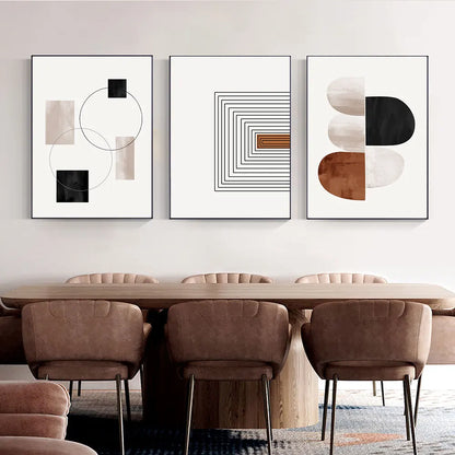 Black White Geometry Line Art 3-Piece Canvas Wall Art Set