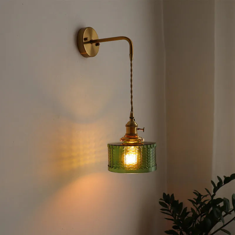 green copper wall sconce, side profile showing mounting depth