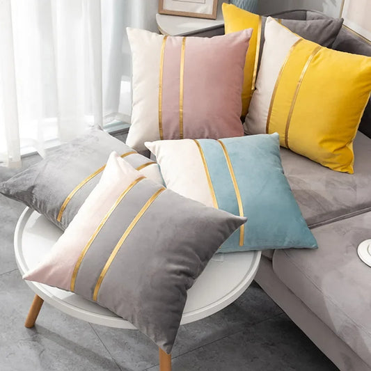 Color Block Velvet Pillow Cover
