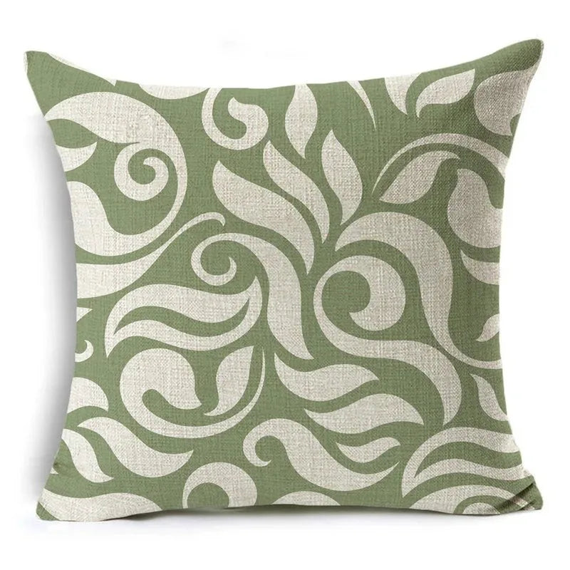 Green Floral Print Pillow Cover — styling detail