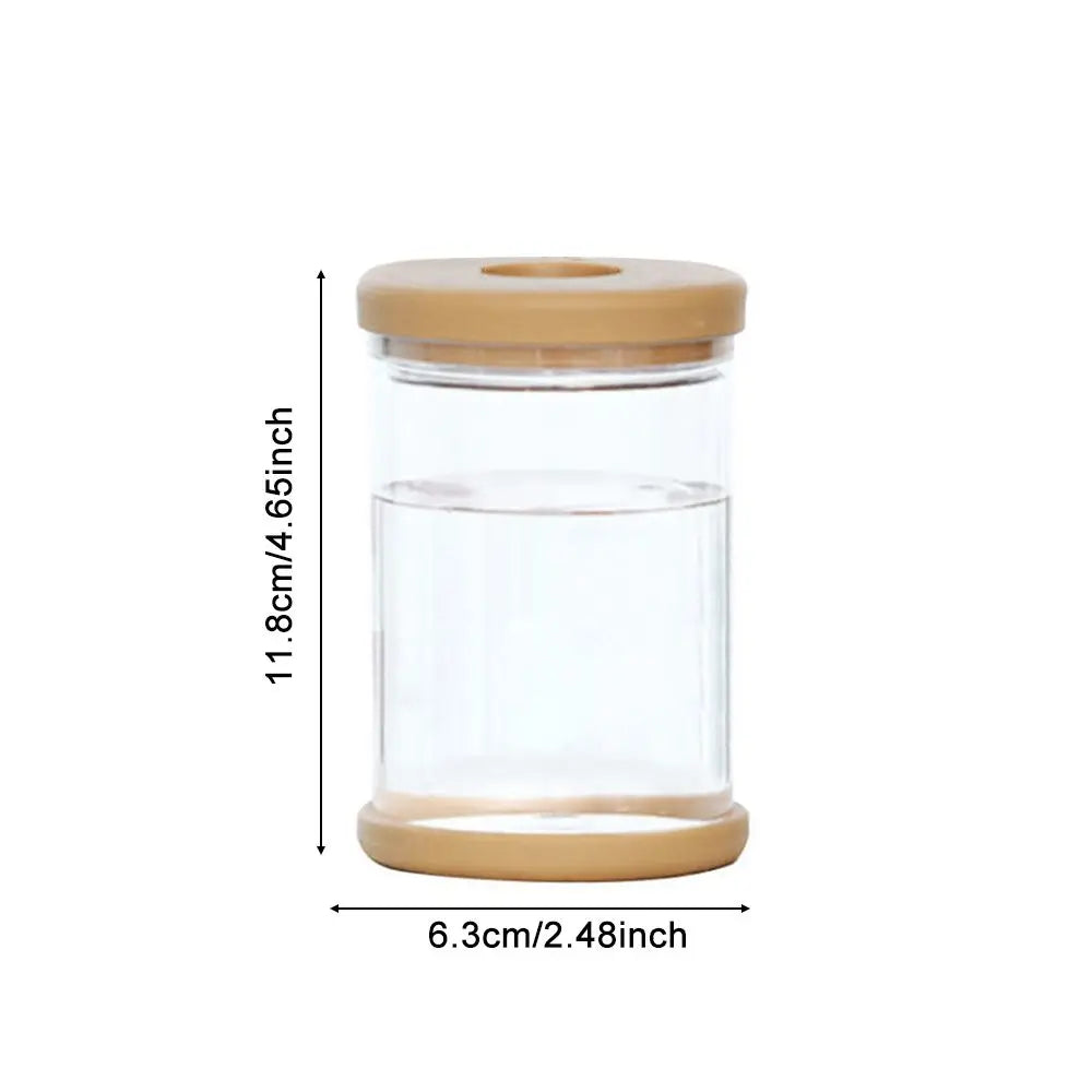Minimalist transparent plastic vase with fresh flowers on Nordic shelf