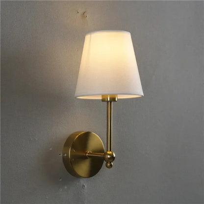 fabric shade bathroom wall sconce, front view on white background