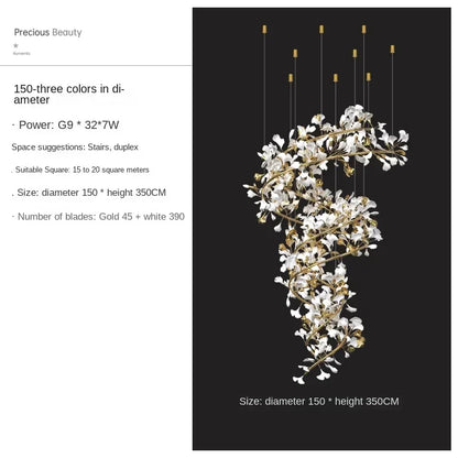 Ceramic ginkgo chandelier with cold white LED light and E14 lamp holders