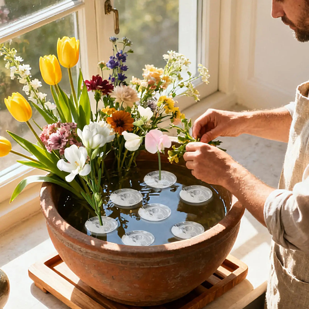 Transparent flower stem holder set for vase hydroponic arrangement